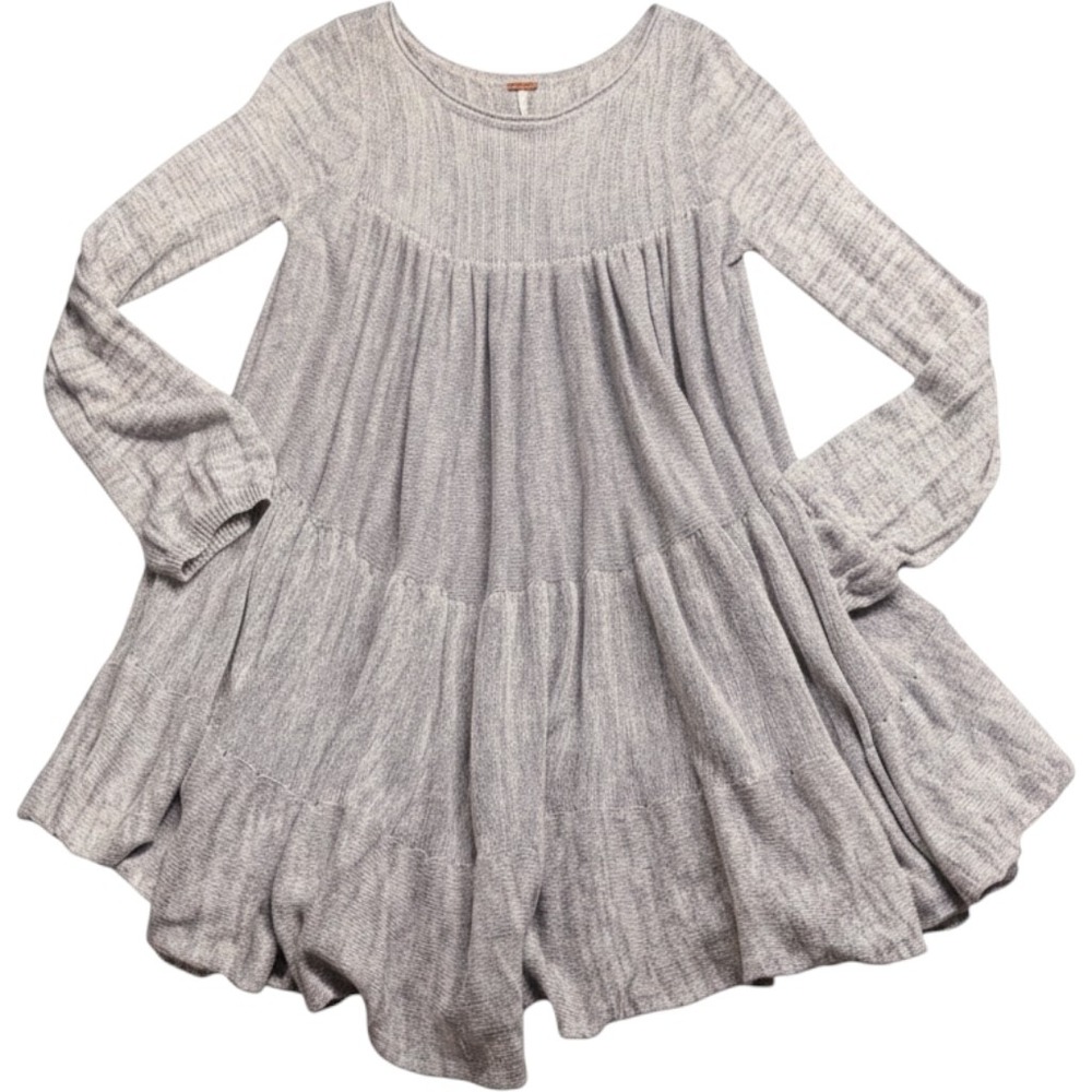 Free People Blue Marled Knit Tiered Babydoll Mini Sweater Dress Medium